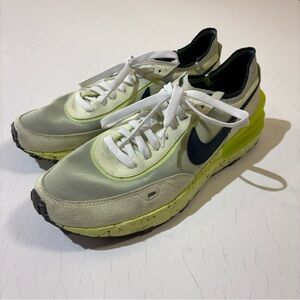 Nike White and Neon Lime Waffle One Shoes - 10.5